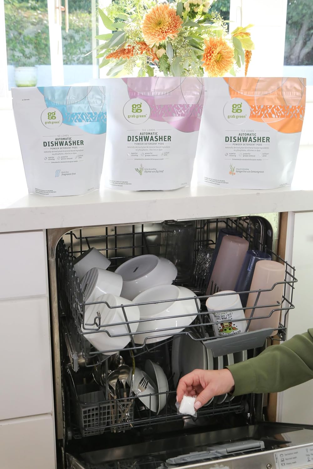 Grab Green Dishwasher Pods, 24 Count, Unscented, Plant &amp; Mineral Based