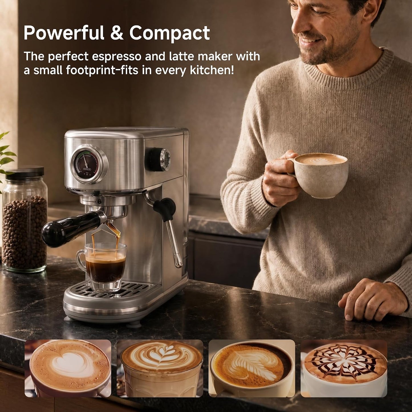 HIBREW H10B Programmable Espresso Machine with LED Display &amp; Pressure Gauge | 20 Bar Compact Stainless Steel Coffee Maker with Milk Frother, 51mm Portafilter for Cappuccino Latte