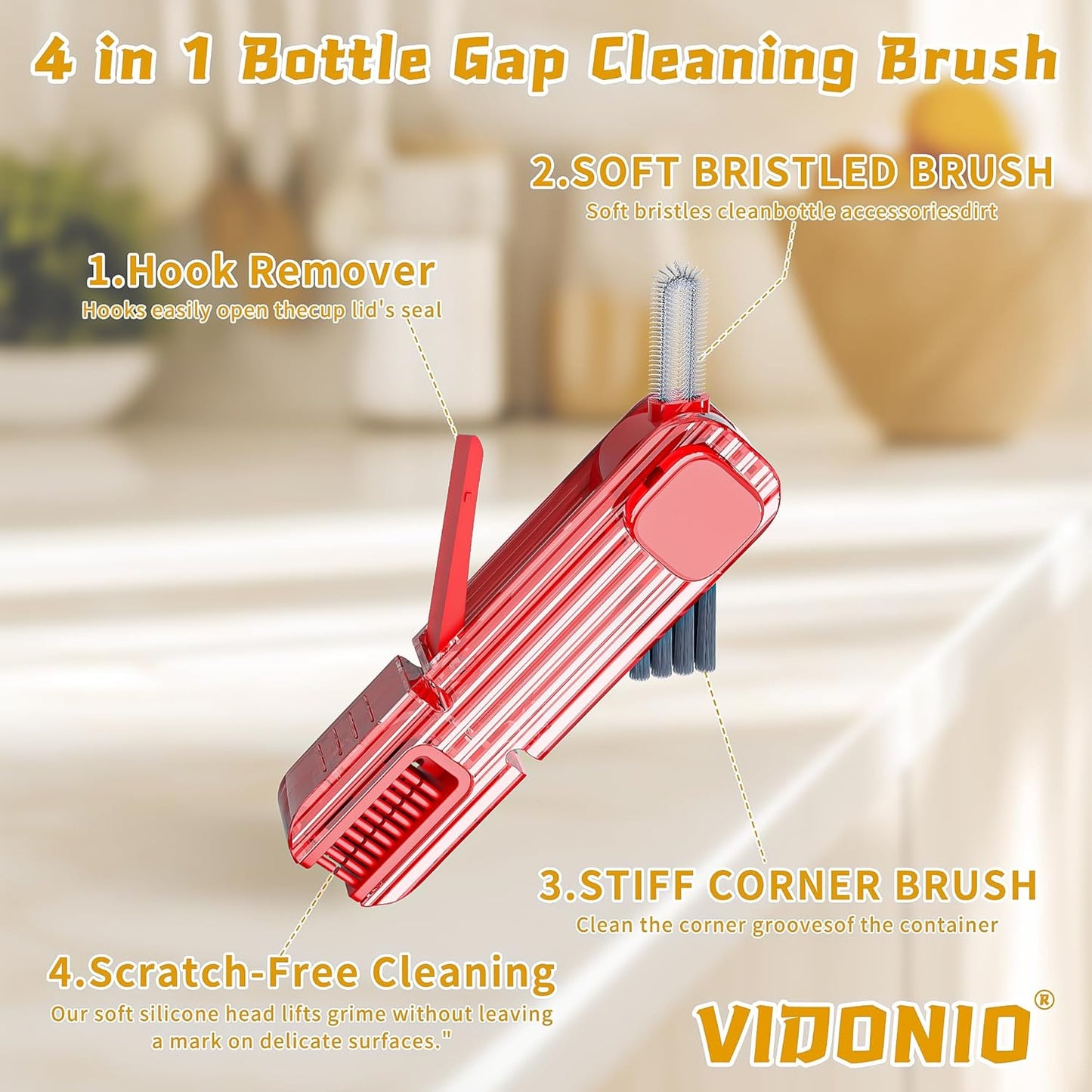 3Pcs 4 in 1 Cup Lid Gap Cleaning Brush Set,Multifunctional Crevice Cleaning Brush for Bottle,Multipurpose Bottle Cleaner with Compact Design Tiny Silicone Cup Holder Cleaner Tool,Kitchen Gadgets