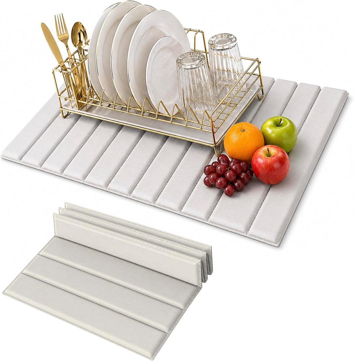 25" x 15" PU Leather Wrapped Large Stone Dish Drying Mat for Kitchen Counter Sink - Quick Dry Super Absorbent Diatomaceous