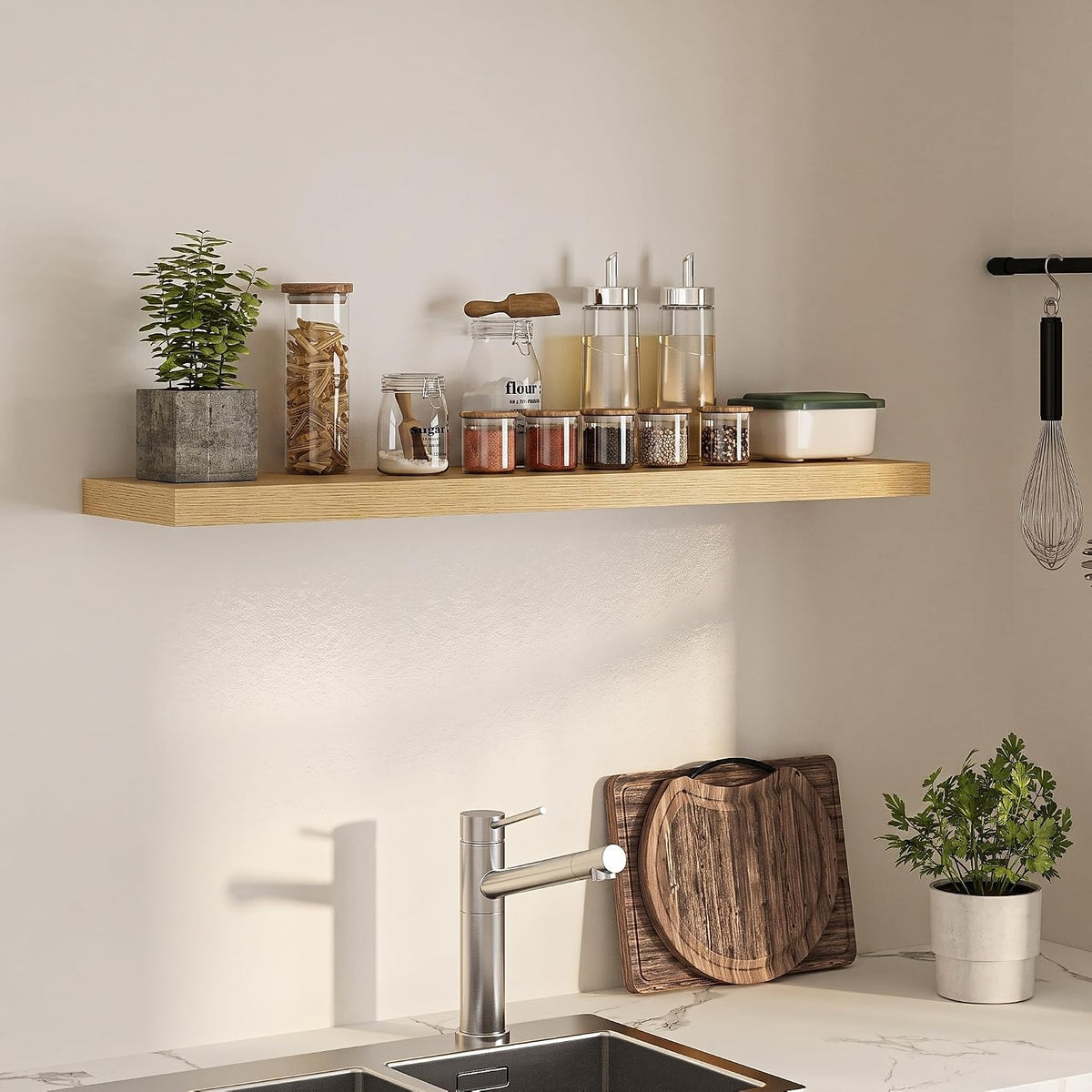 FLYJOE Floating Shelves for Wall, 48" W x 9.3" D x 1.5" H, Set of 1, Oak