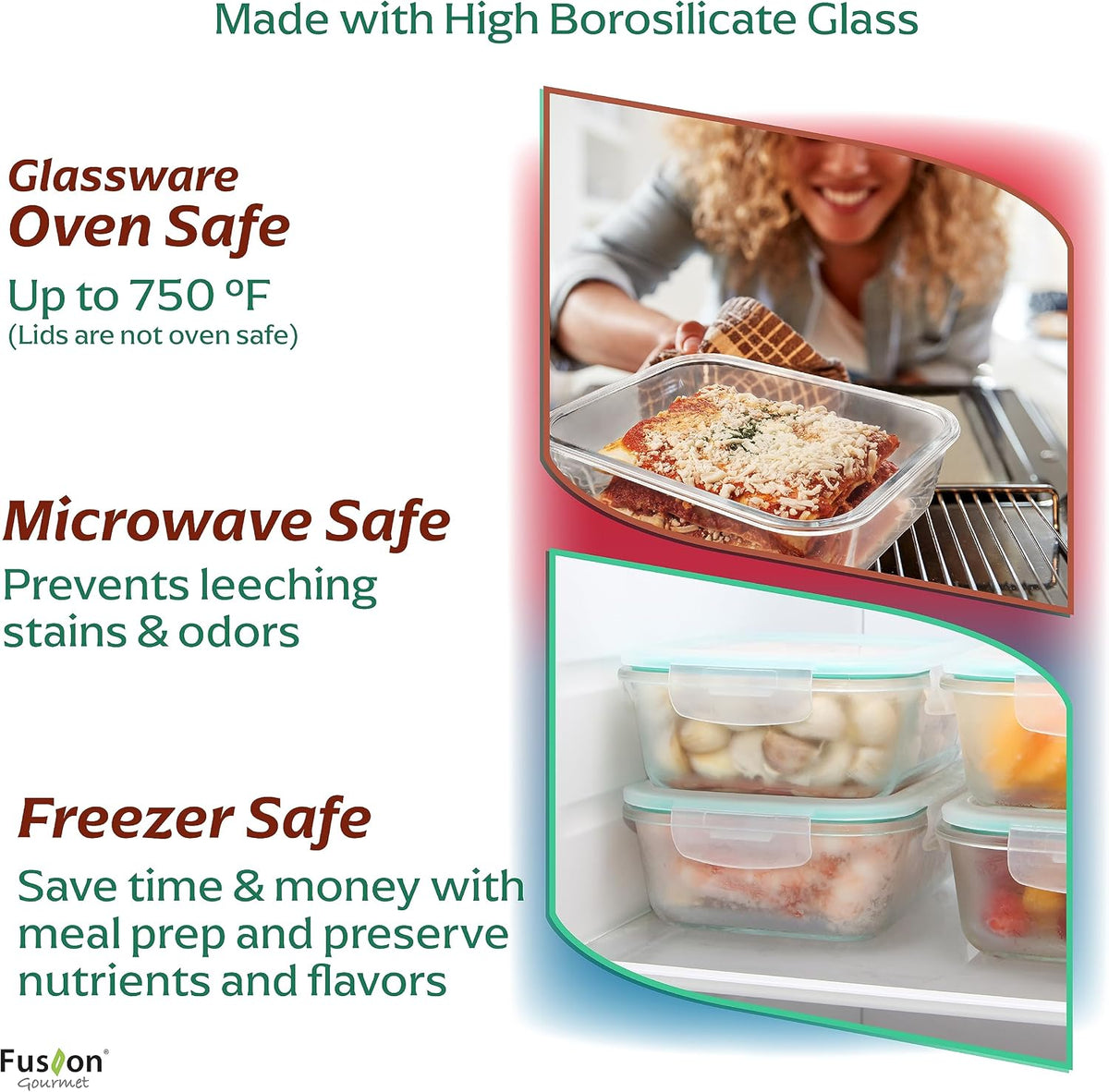 Fusion Gourmet Family Pack - Glass Storage Containers - Airtight 5 Pack