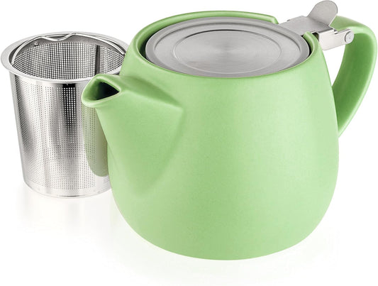 Tealyra - Pluto Porcelain Small Teapot Lime - 18.2-ounce (1-2 cups) - Matte Finish - Stainless Steel Lid and Extra-Fine