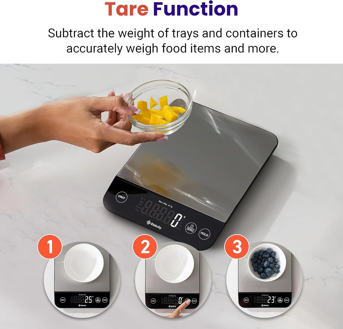 Etekcity 22lb Food Kitchen Scale, USB Rechargeable, IPX6 Waterproof
