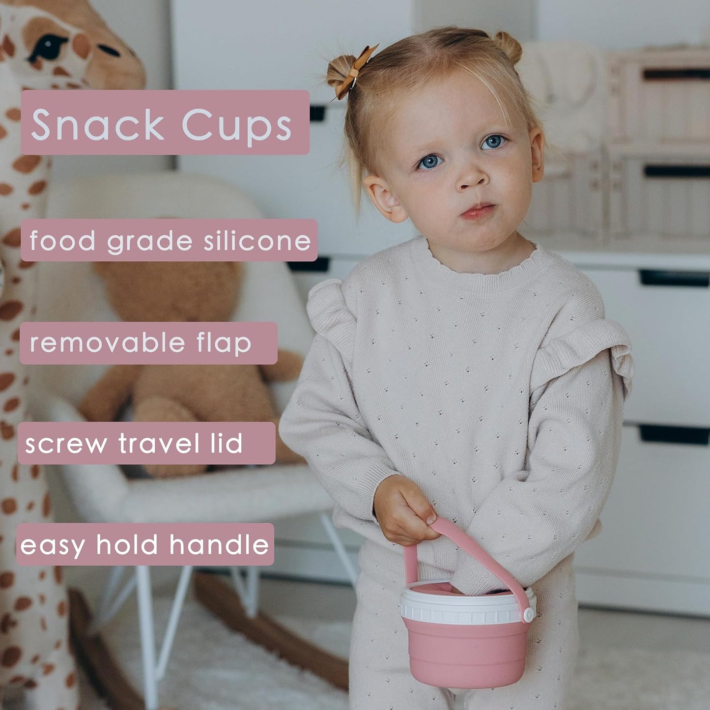 No Spill Silicone Toddler Snack Containers, Detachable Silicone Flap for Filling&amp;Cleaning, Crumb-Free Hard Plastic Screw Travel Lid, Ultra-Soft for Baby Kids Hand In-Out, Snack Cup Holder 12 oz
