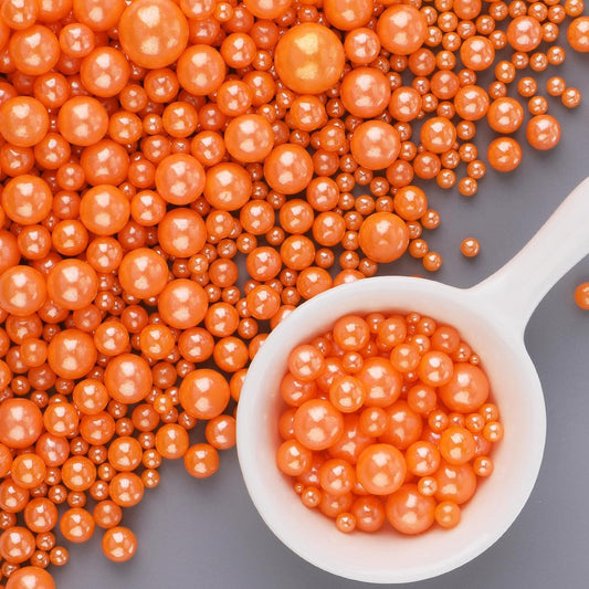 Orange Sprinkles for Cake Decorating, 6 Sizes Mix Edible Pearl Sugar for Baking Cookies Cupcake Donuts Topping, Wedding