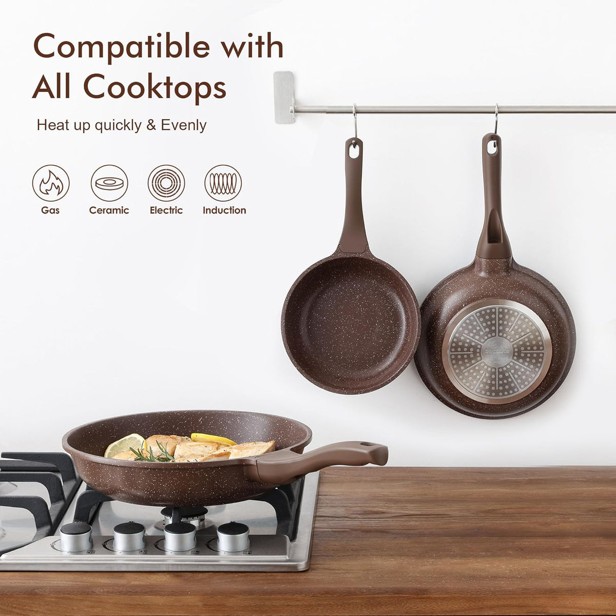 SENSARTE Nonstick Frying Pan Skillet, Non Stick Omelette Pan, Healthy Stone Cookware Chef's Pan PFOA Free, Toffee Brown (9.5 Inch)