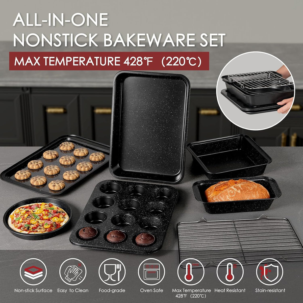 Kikcoin Nonstick Grill Pan for Indoor Cooking，9.5 Inch Versatile Griddle for Stove Tops Steak Pan with Pour Spouts