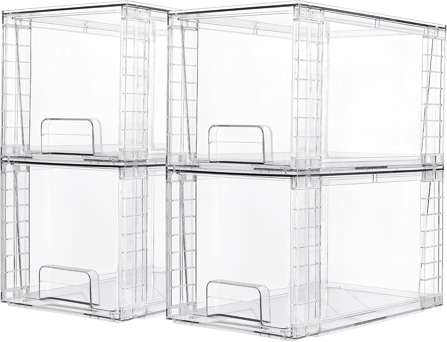 Vtopmart 4 Pack Large Stackable Storage Drawers,Easily Assemble Acrylic Bathroom Closet Undersink Or