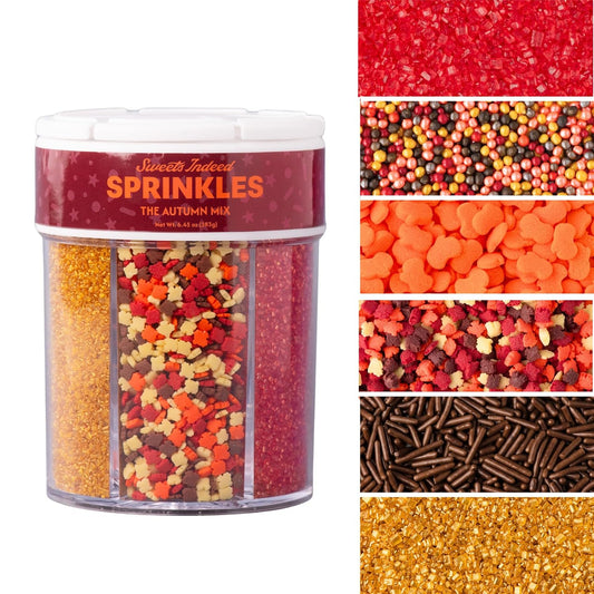 Sweets Indeed Fall Sprinkles 6 Cell Jar, Sugar, Jimmies & Shapes, 6.45 oz