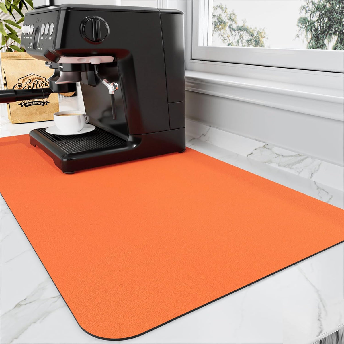Coffee Mat - Absorbent Hide Stain Rubber Backed Dish Drying Mat for Kitchen Counter - Bar Mats for Countertops Accessories Fit Under Coffee Maker Espresso Machine
