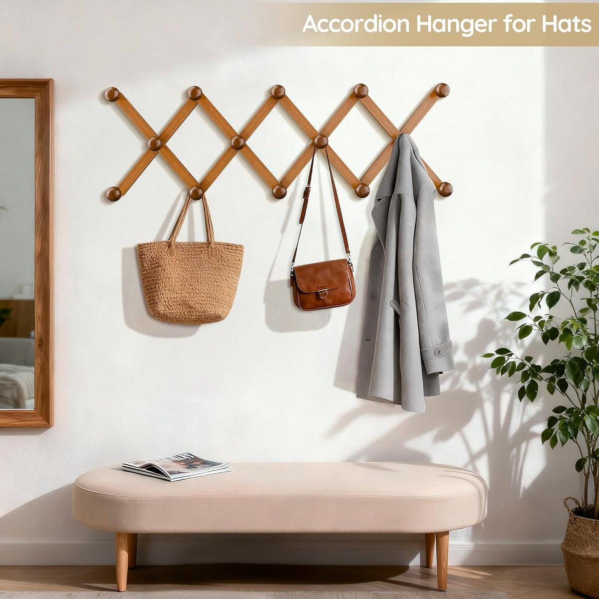 WGFKVAS Hat Rack for Wall with 14 Hooks, Solid Wooden