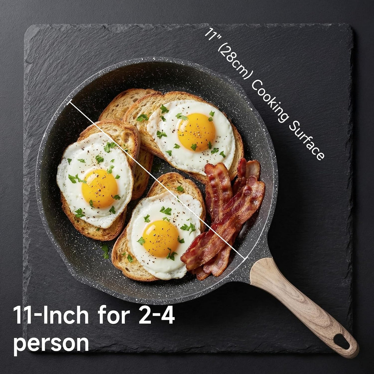 JEETEE 11 Inch Nonstick Frying Pan, Stone Coating Cookware, Nonstick Omelette Pan with Heat-Resistant Handle, Induction Skillet for Eggs (Grey)