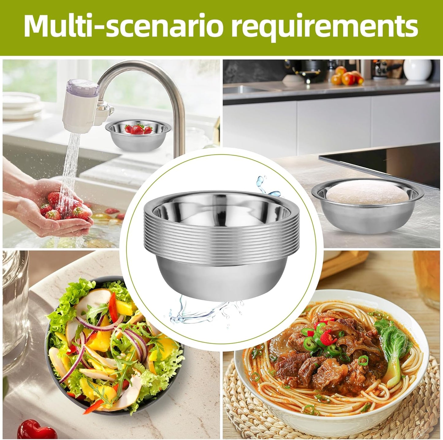 20 Pcs 11.8 x 3.7 Inch Stainless Steel Mixing Bowls for Bulk Food Prep with Nesting Design for Hotel Restaurant and Home Kitchen Cooking in Silver