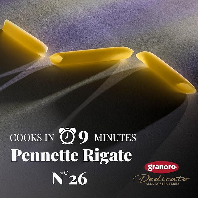 Granoro Dedicato Penne Rigate #26 - Authentic Italian Pasta, Made from 100% Puglia Durum Wheat Semolina, Non-GMO, Vegan, 1 lb Bags (Pack of 2)