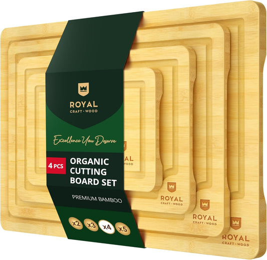 ROYAL CRAFT WOOD Wooden Cutting Boards for Kitchen Meal Prep & Cutting - Bamboo Wood Cutting Board Set with Deep Juice