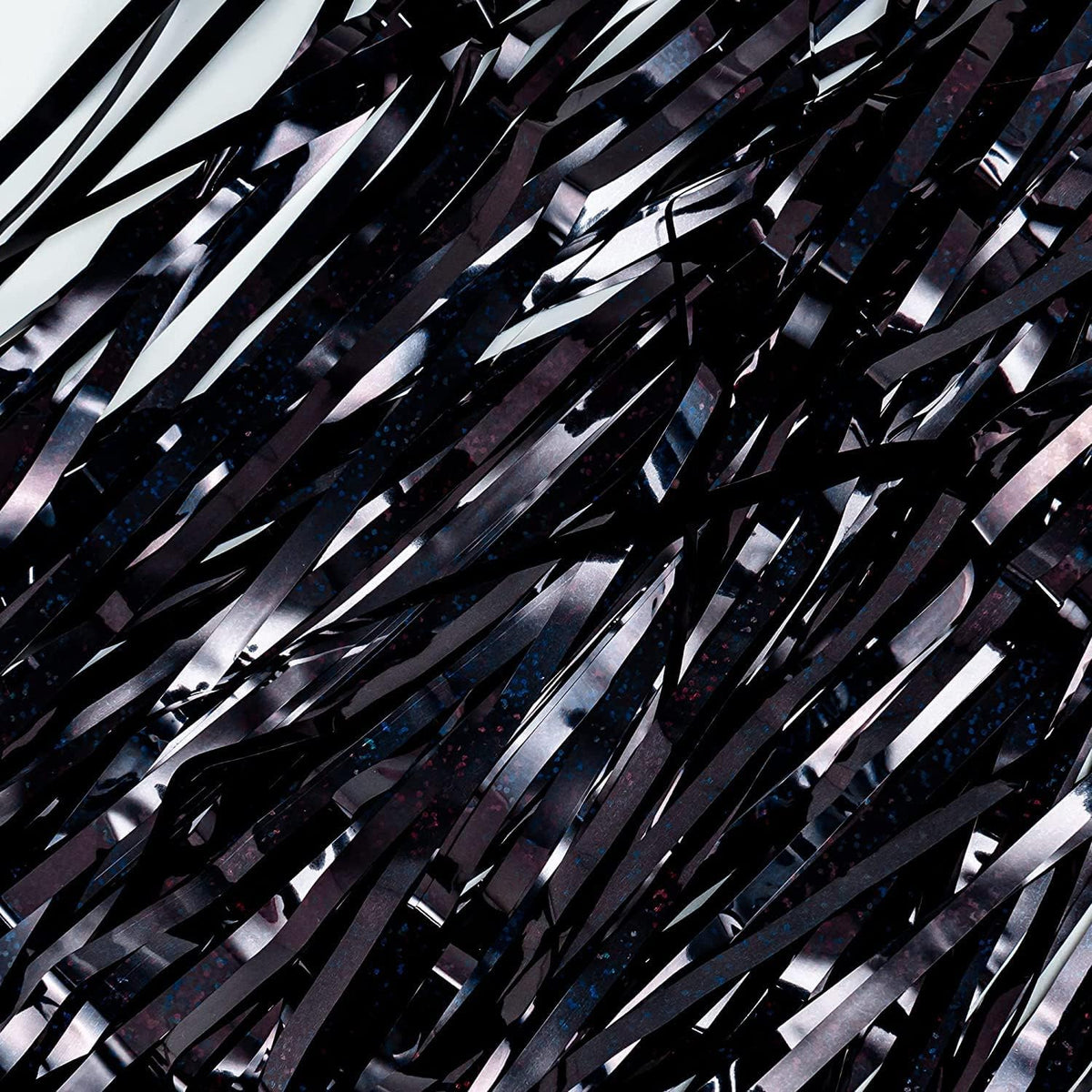 BRAVESHINE Black Foil Fringe Curtains | Metallic Tinsel Backdrop | 2 Pack