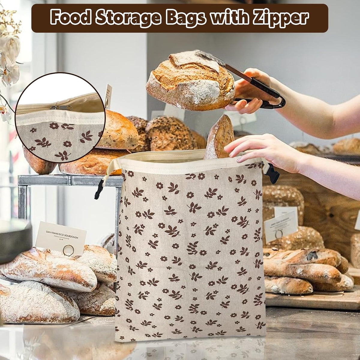 Reusable Bread Bags for Homemade Bread Sourdough, 2 Pack XL Bread Bag with Zipper, 10 Pcs Large Paper Bags with Window, Beeswax-Lined Cotton Storage Bags to Keep Fresh, Freezer Safe Eco-Friendly