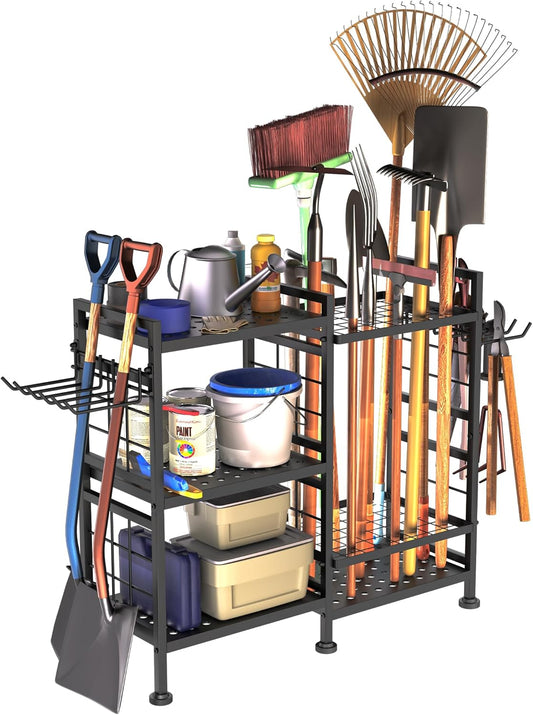 GIOTORENT 6 Tier Garden Tool Organizer, Garage Storage and Organization, Metal Yard Tools Storage Rack, Heavy Duty Garden