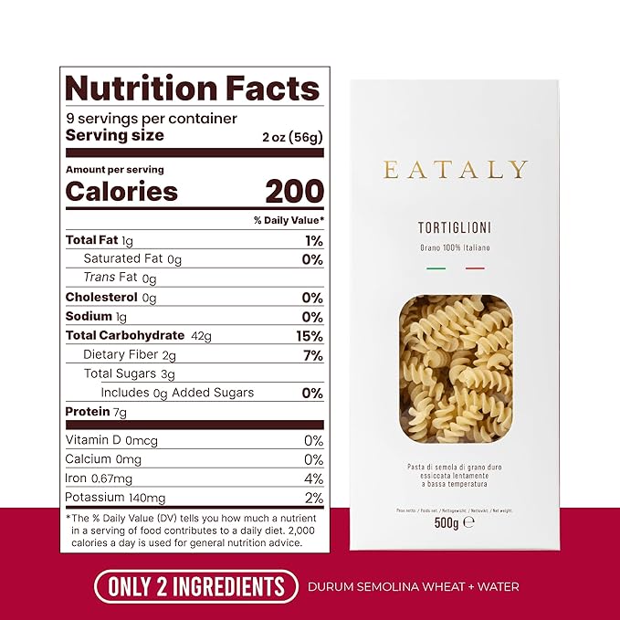 Eataly Italian Tortiglioni Pasta Noodles - 500g (17 oz.) Box -Authentic Durum Semolina Wheat - Made in Italy- Dried Pasta for Gourmet Dining, 1 Pack