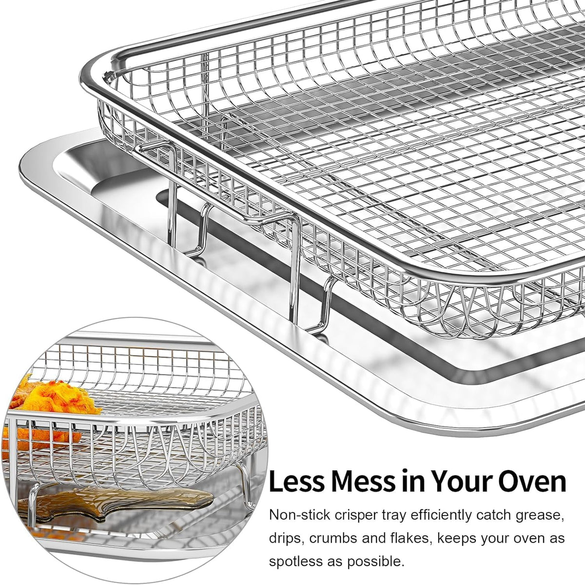 OPENICE Air Fryer Basket for Oven, 3 Set Oven Air Fryer Basket and Tray