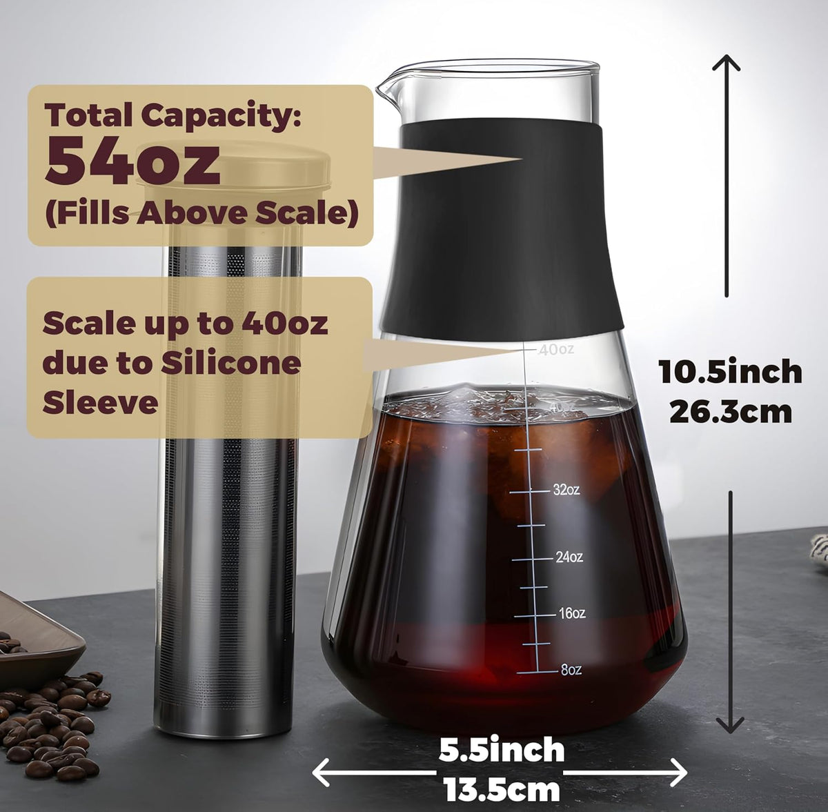 AGOGO 54oz Glass Coffee Maker &amp; Pitcher for Iced Tea &amp; Fruit Infusions | Thermal-resistant borosilicate, removable metal filter, and anti-scald grip for family breakfasts, office sharing, or gifts