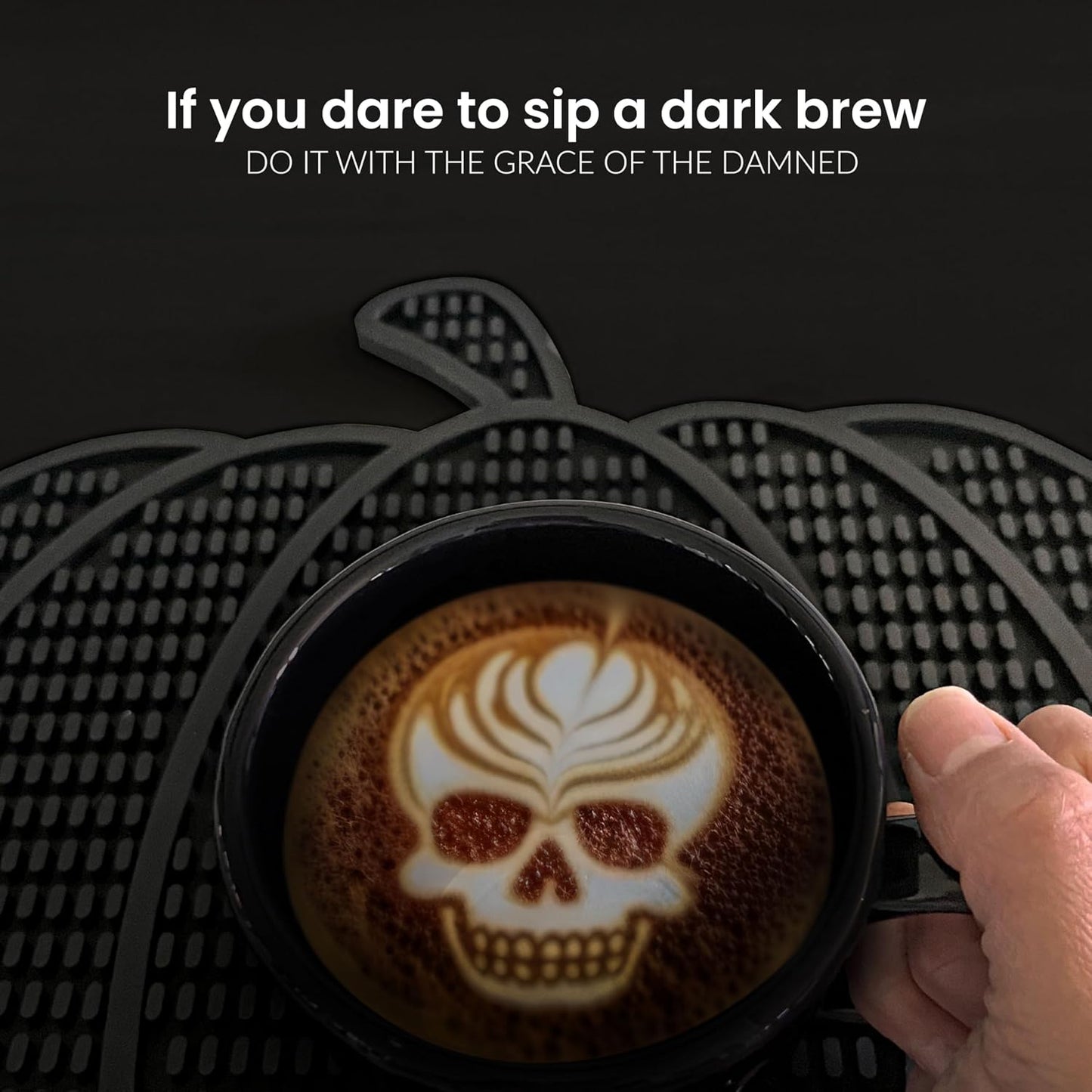 Nomnu Pumpkin Coffee Bar Mat, Gothic Halloween Coffee Bar Decor, Black | Non slip base, 1cm thick, 14.8x13.5 inches. Protects counters from spills and scratches year round. Goth Decor