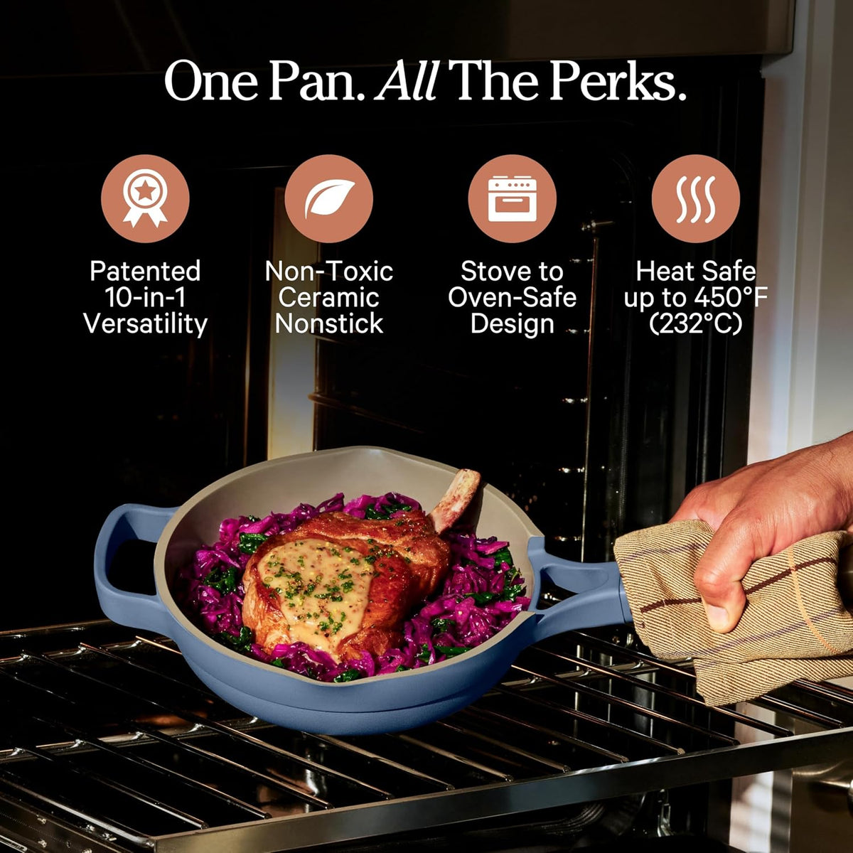 Our Place Mini Always Pan 2.0-8.5” (1.2 Qt) Nonstick, Toxin-Free Ceramic Cookware | Patented 10-in-1 Aluminum Frying & Sauté Pan | Safe for Oven, Induction & All Cooktops up to 450°F | Blue Salt