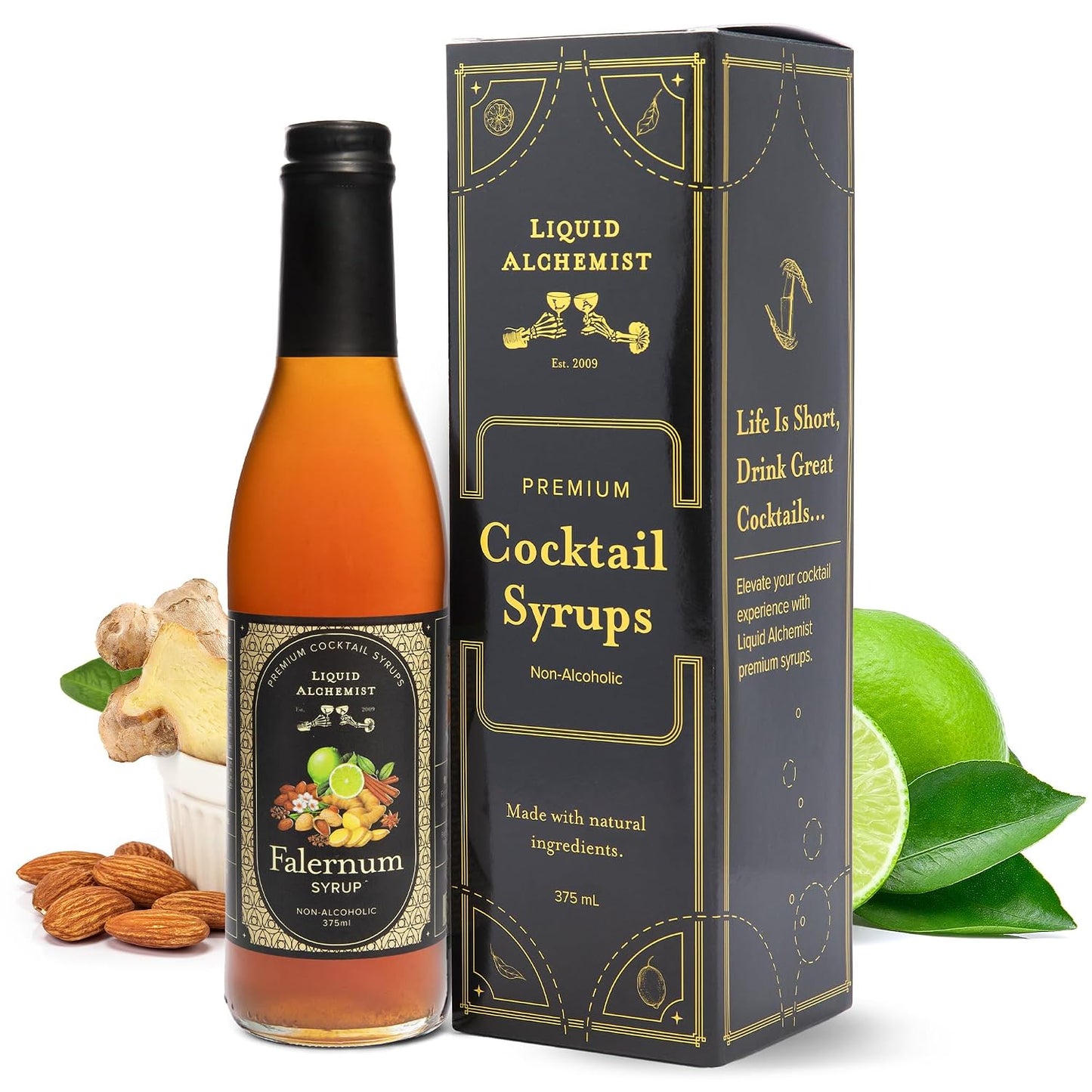 Liquid Alchemist Falernum Syrup for Cocktails | Real Ingredients Make our Falernum Cocktail Syrup a Great Mixer for any Tiki Drink | Small Batch, Non-GMO &amp; Vegan | 12.7 oz Drink Mixer, Pack of 1