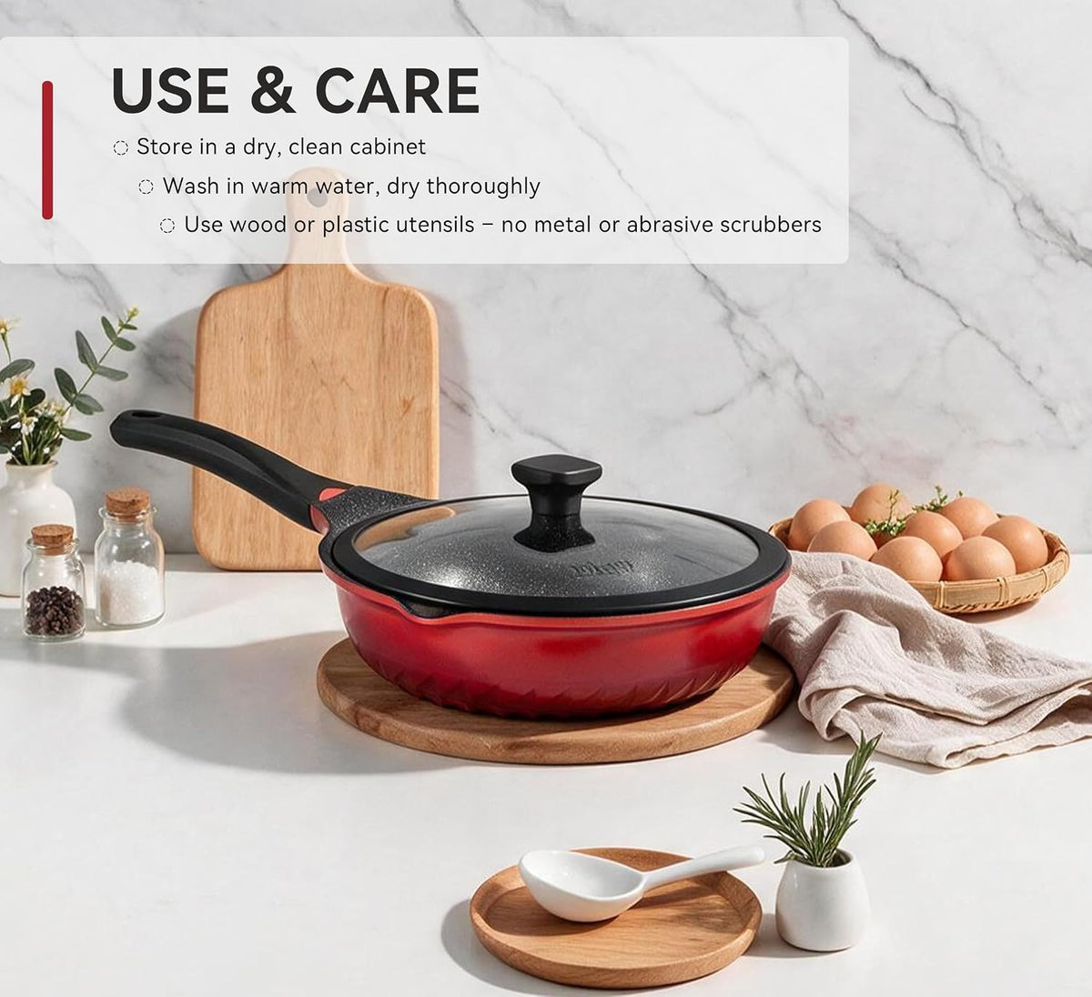 Vinchef Nonstick Skillet with Lid, 11In/5Qt Aluminum Deep Frying Pan with Lid and Heat Indicator, Anti Scratch and Anti Stain Deep Saute Pan, Induction Compatible