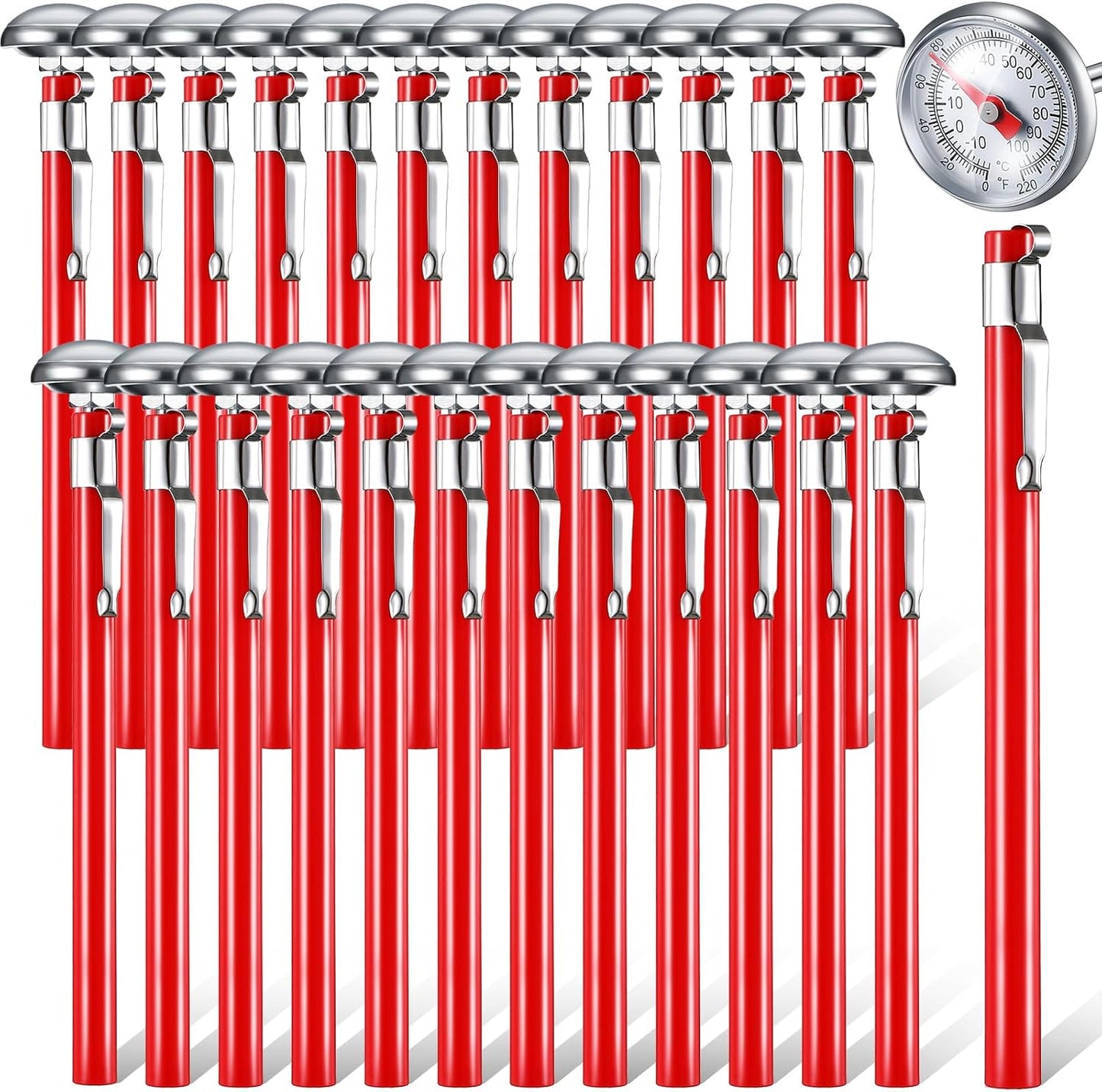 Xuhal 24 Pcs Stainless Steel Kitchen Thermometer with 5 Inch Long Stem 1 Inch Dial Thermometer Milk 