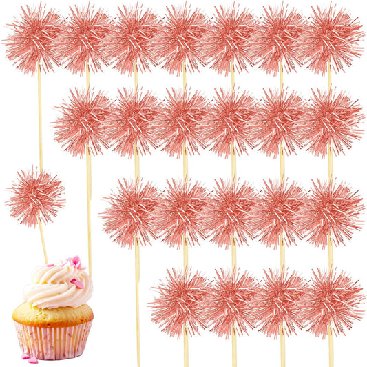 80 Pcs Firework Cupcake Topper Rose Gold Graduation Cake Decorations Foil Frill Toothpicks for Party Decoration, Cake