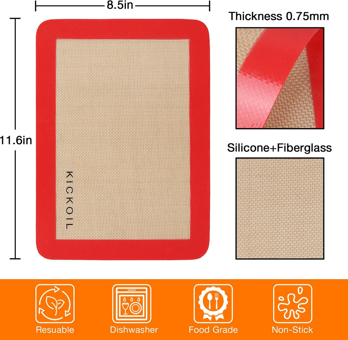 Silicone Baking Mats Set of 3, Non-Stick Reusable BPA-Free Oven Liners | Non Slip Silicone Baking Sheet for Cookies, Macarons, Bread and Pastry, Dishwasher Safe, 11.6'' x 8.5''(Quarter)