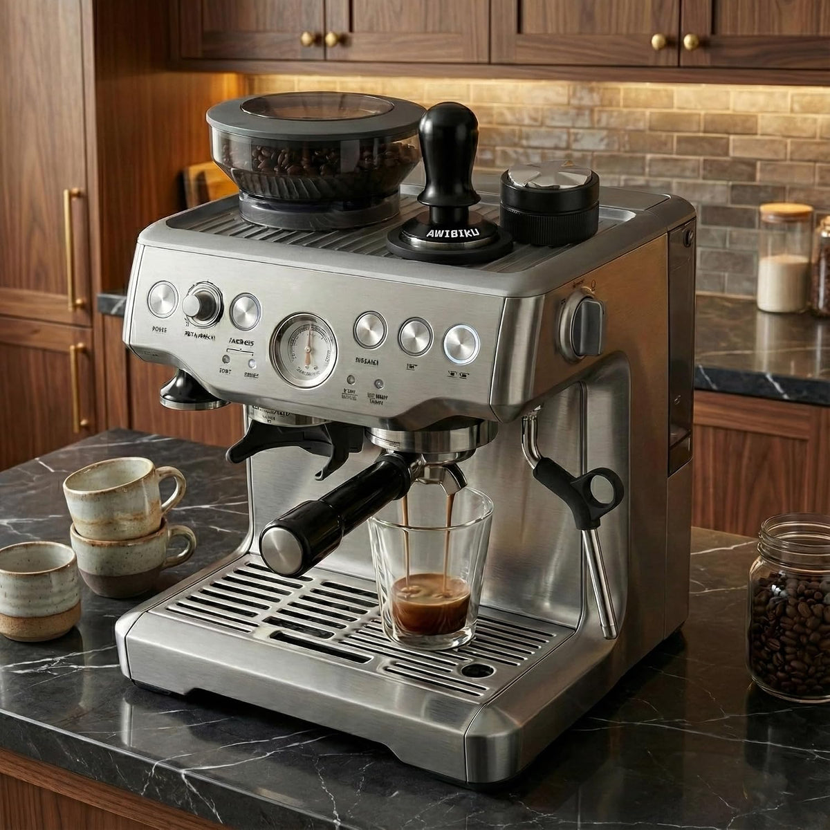 Barista Espresso Tamper 53.3/54mm, Spring Loaded Flat Base Tamper Kit | 4-Blade Coffee Distributor &amp; 316 Stainless Steel Puck Screen