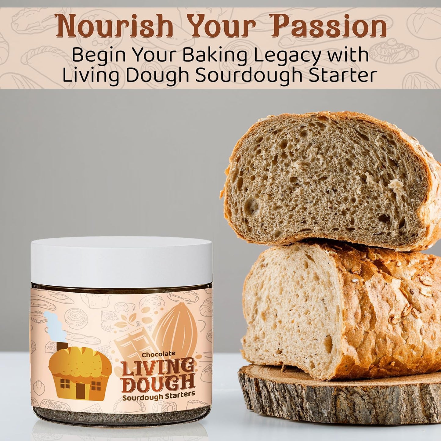 Chocolate Whole Wheat Sourdough Starter for Baking, Fresh &amp; Versatile,3.5Oz | Easy to Use, Active &amp; Live Organic Sourdough Starter for Artisan Bread, Pizza Dough, Waffles, Homemade Bread Recipes &amp; More