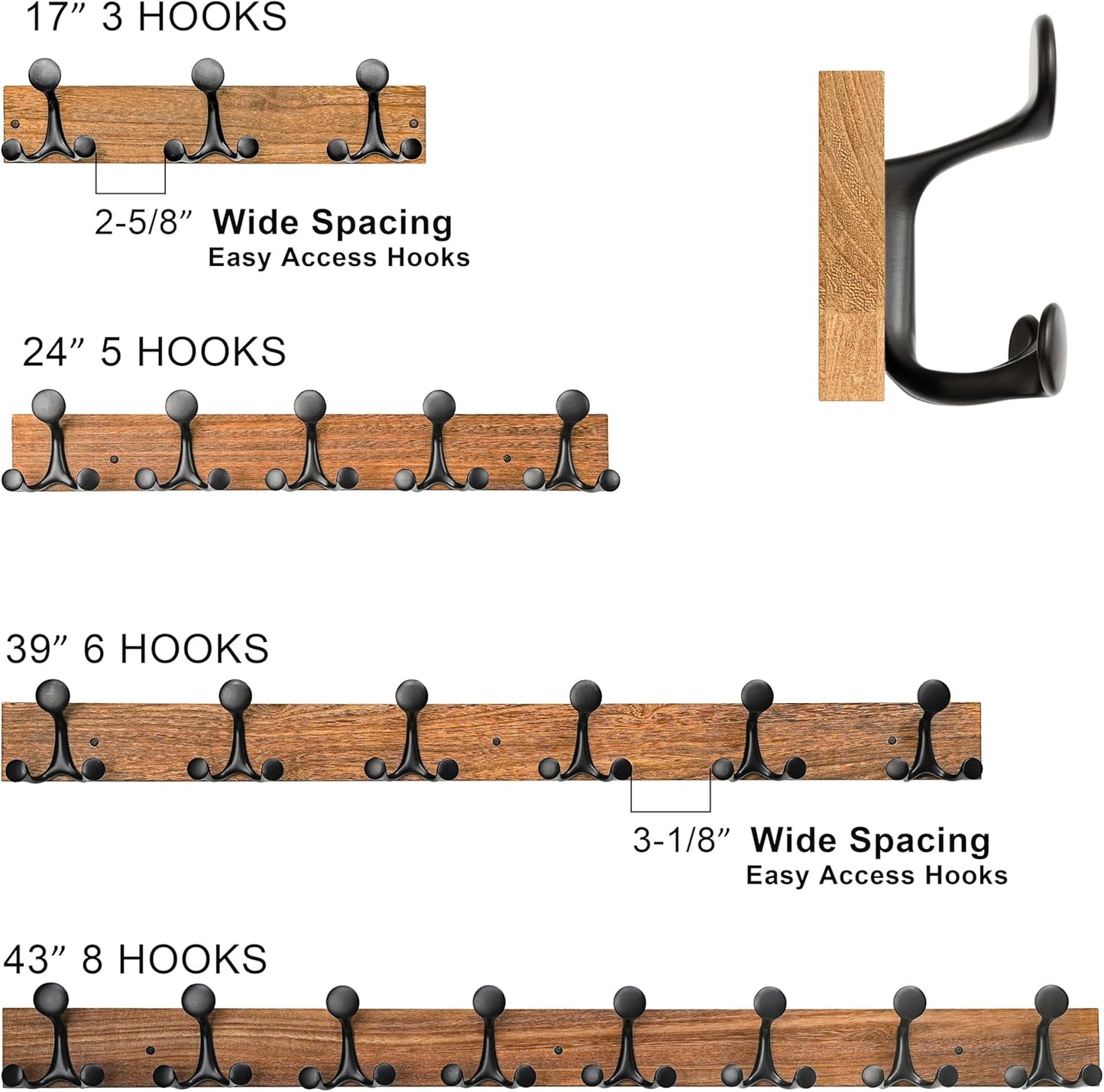 SKOLOO 39-Inch Wood Burnt Coat Rack Wall Mount with 6 Triple Hooks - Ideal for Family Entrances, Classrooms, and Pet Supplies Storage - Perfect Coat Hooks for Wall