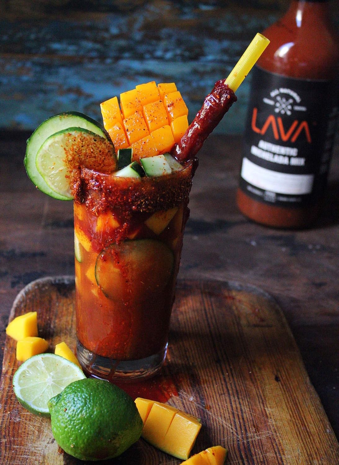 LAVA Premium Authentic Michelada Mix Craft Cocktail Mixer, Made with Real Tomatoes, Ancho Chile Peppers, Tamarind, No Junk Ingredients, Vegan, 1-Liter (33.8oz) Glass Bottle, Ready to Use