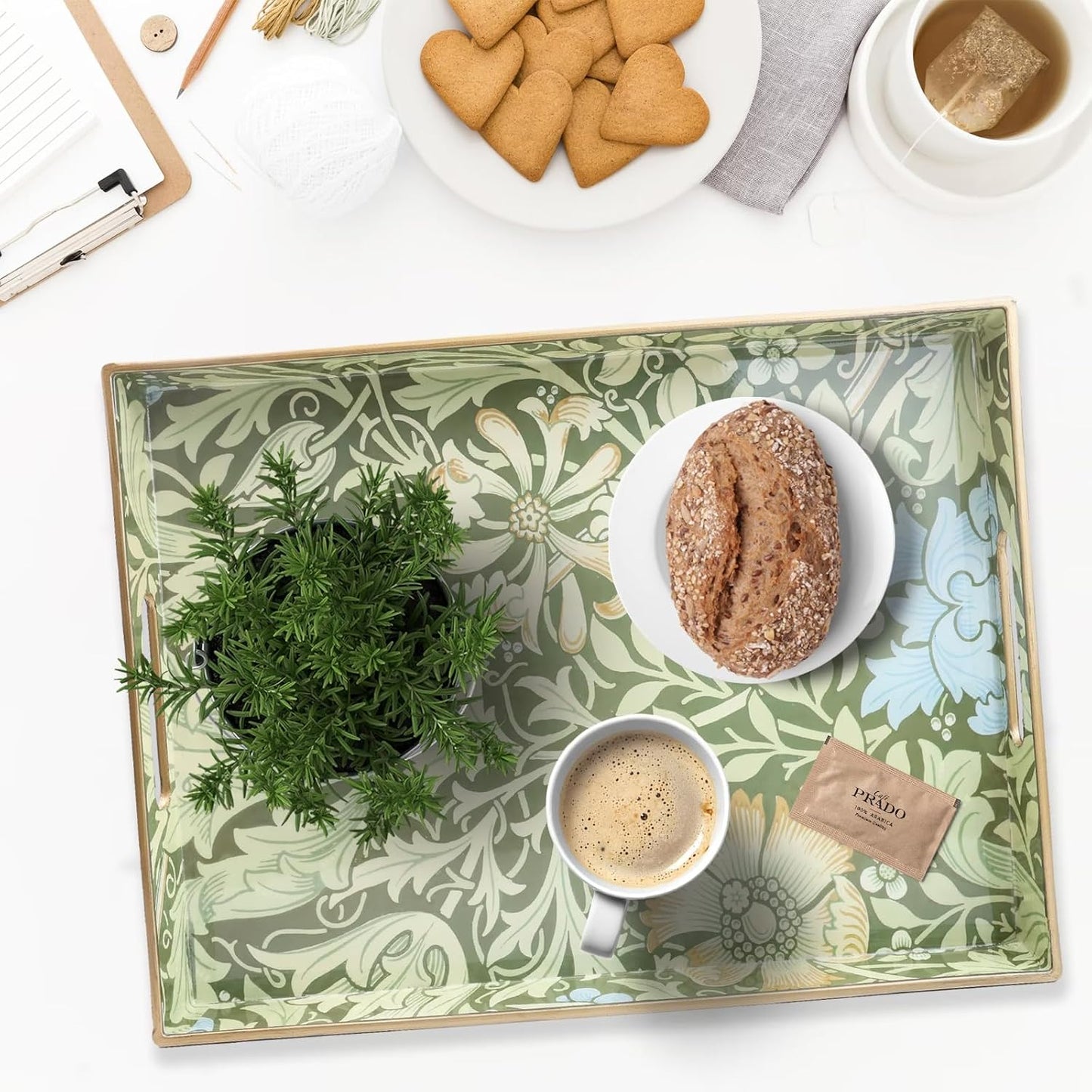 Spsyrine Plastic Serving Tray with Handles for Coffee Table, Compton | Rectangular Decorative Couch Tray, Countertop Organizer Tray for Ottoman, Living Room, Home Decor 15.7"L x 11.8"W x 1.57"H
