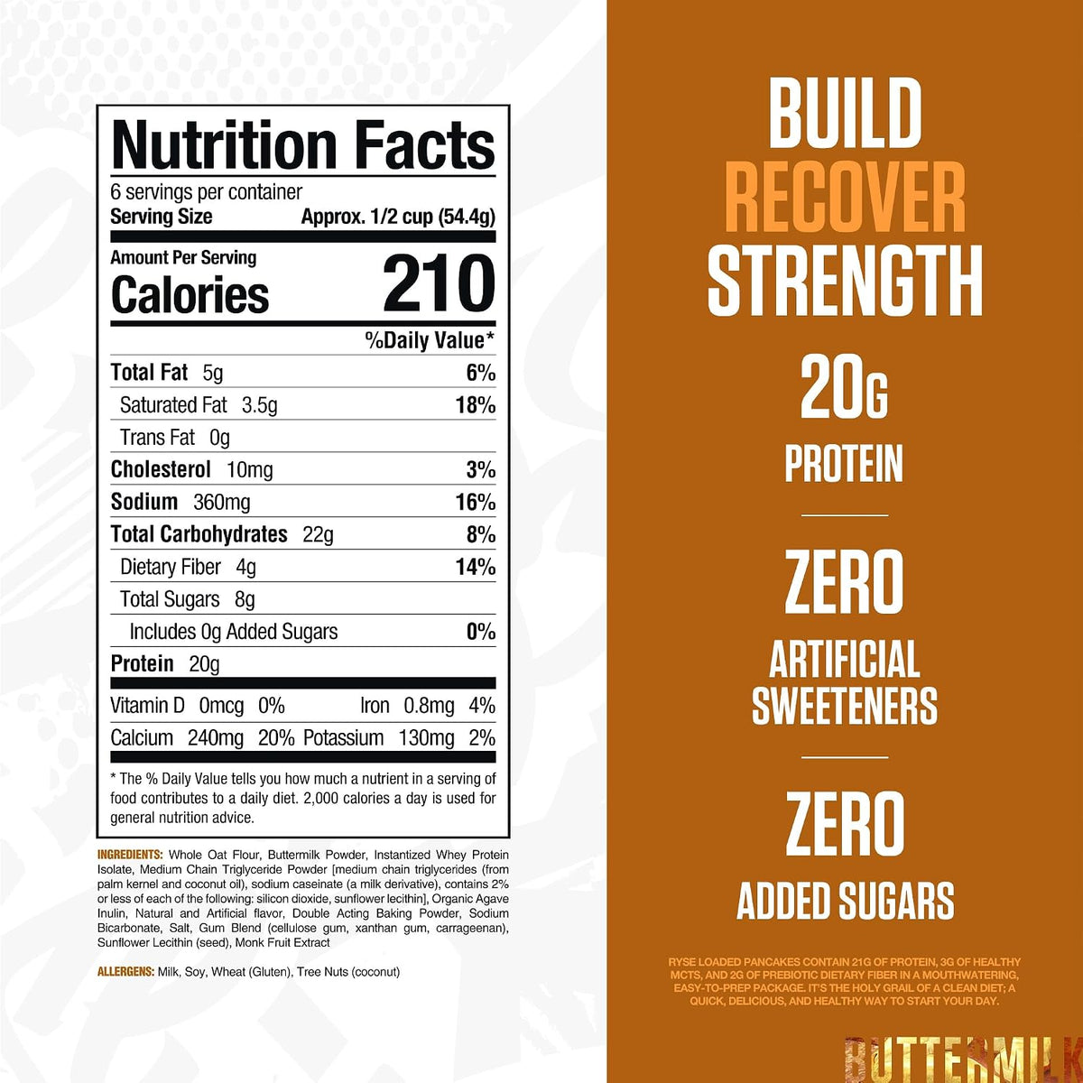 RYSE Loaded Protein Pancake & Waffle Mix - Buttermilk - Naturally Sweetened Breakfast with 21g Protein