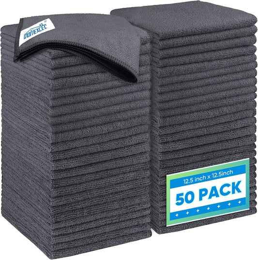 HOMEXCEL Grey Microfiber Cleaning Cloth 50 Pack, 12.5 x 12.5 inch Microfiber Towels for Cars, Ultra Absorbent Car Washing