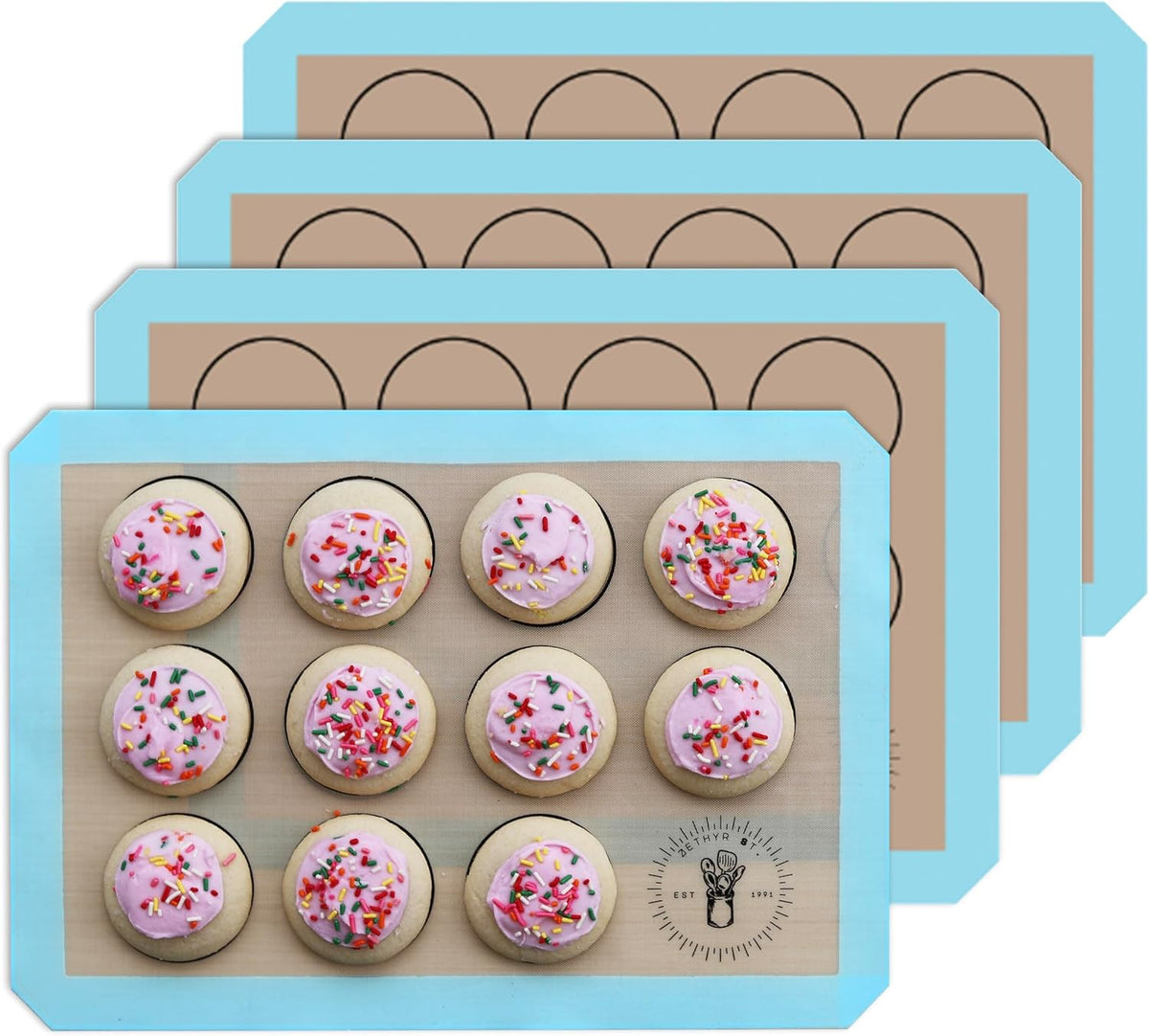 Macaron Baking Mat Silicone Non Stick, Half Sheet Reusable Pack of 4 Blue | Non-Stick Macaron Mat for Easy Baking, Heat Resistant &amp; Dishwasher Safe, Reusable &amp; Eco-Friendly, For Cookies &amp; More (11x16”)