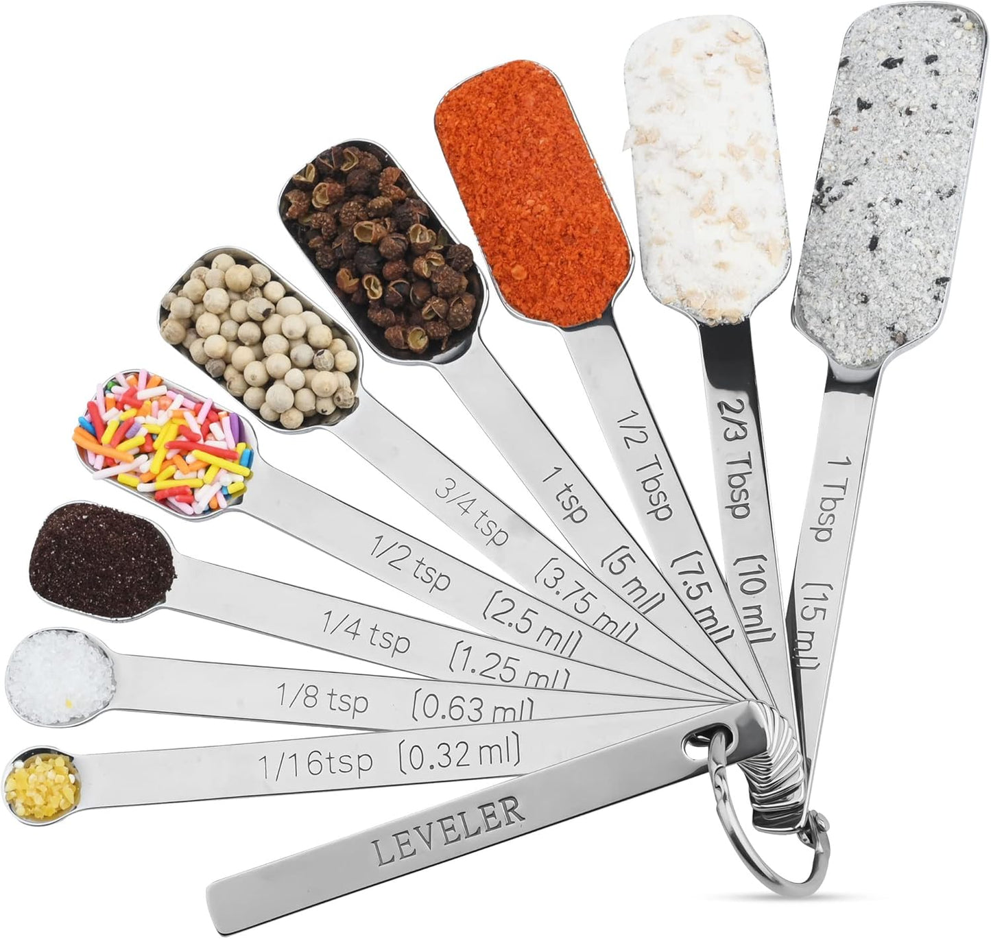 Smithcraft Measuring Spoons Set of 9 with Leveler, Metric & US 18/8 Stainless Steel Measuring Spoons Set for Baking&Kitchen, Metal Long Handle Measuring Spoon for Spice, Nesting Measure Spoon Fit Jar