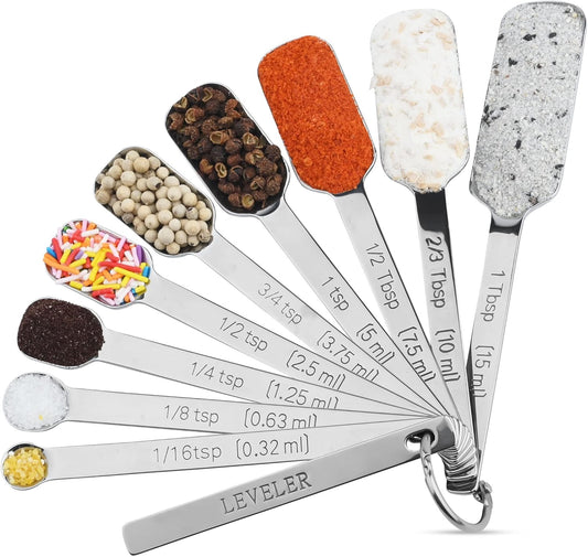 Smithcraft Measuring Spoons Set of 9 with Leveler, Metric & US 18/8 Stainless Steel Measuring Spoons Set for Baking&Kitchen,