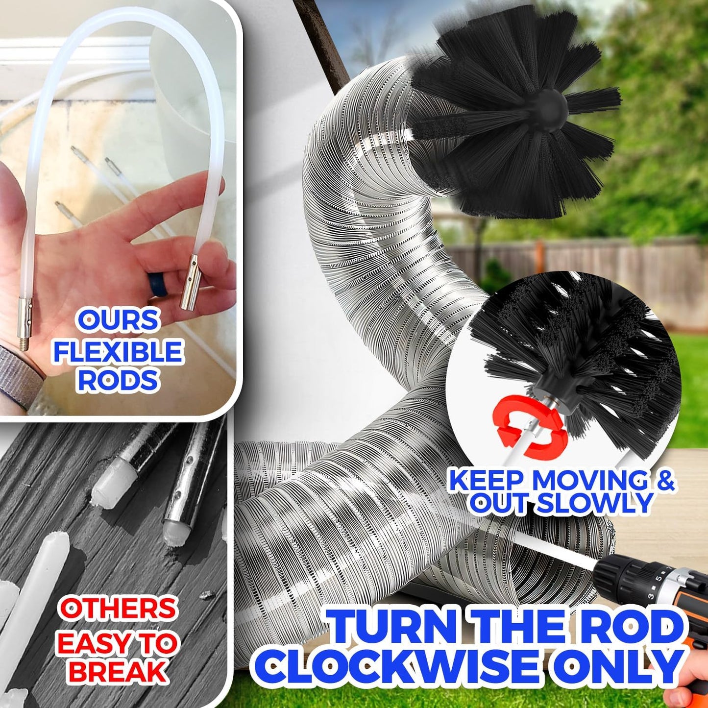 Holikme 42FT Dryer Vent Cleaner Kit 50Pcs - Lint Remover Brush Vacuum Tools