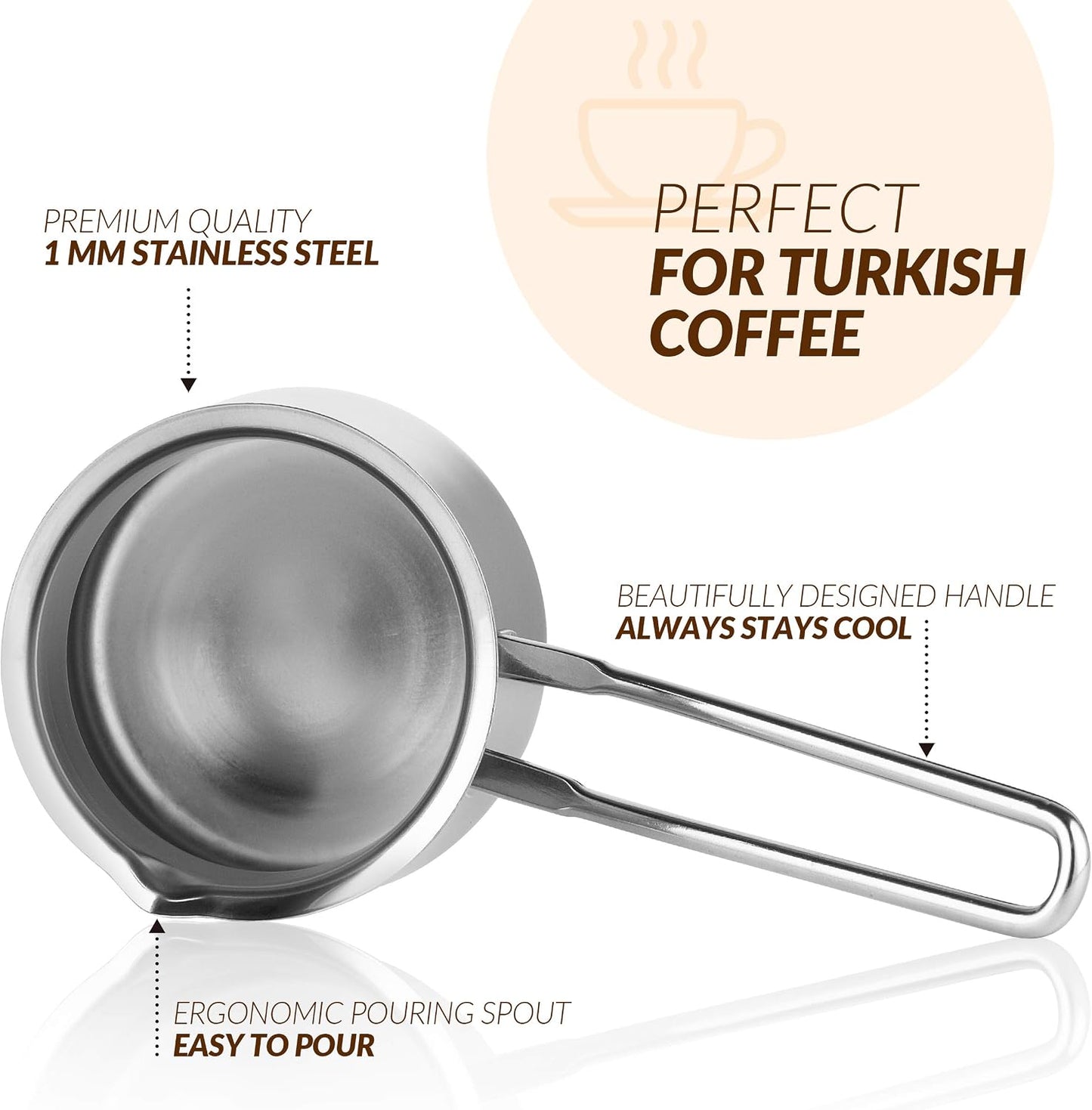 Quality Turkish Coffee Pot - Turkish Coffee Maker, Chai Pot, Arabic Coffee Pot, Briki Greek Coffee Pot, Greek Briki, Cezve, Ibrik (15oz)