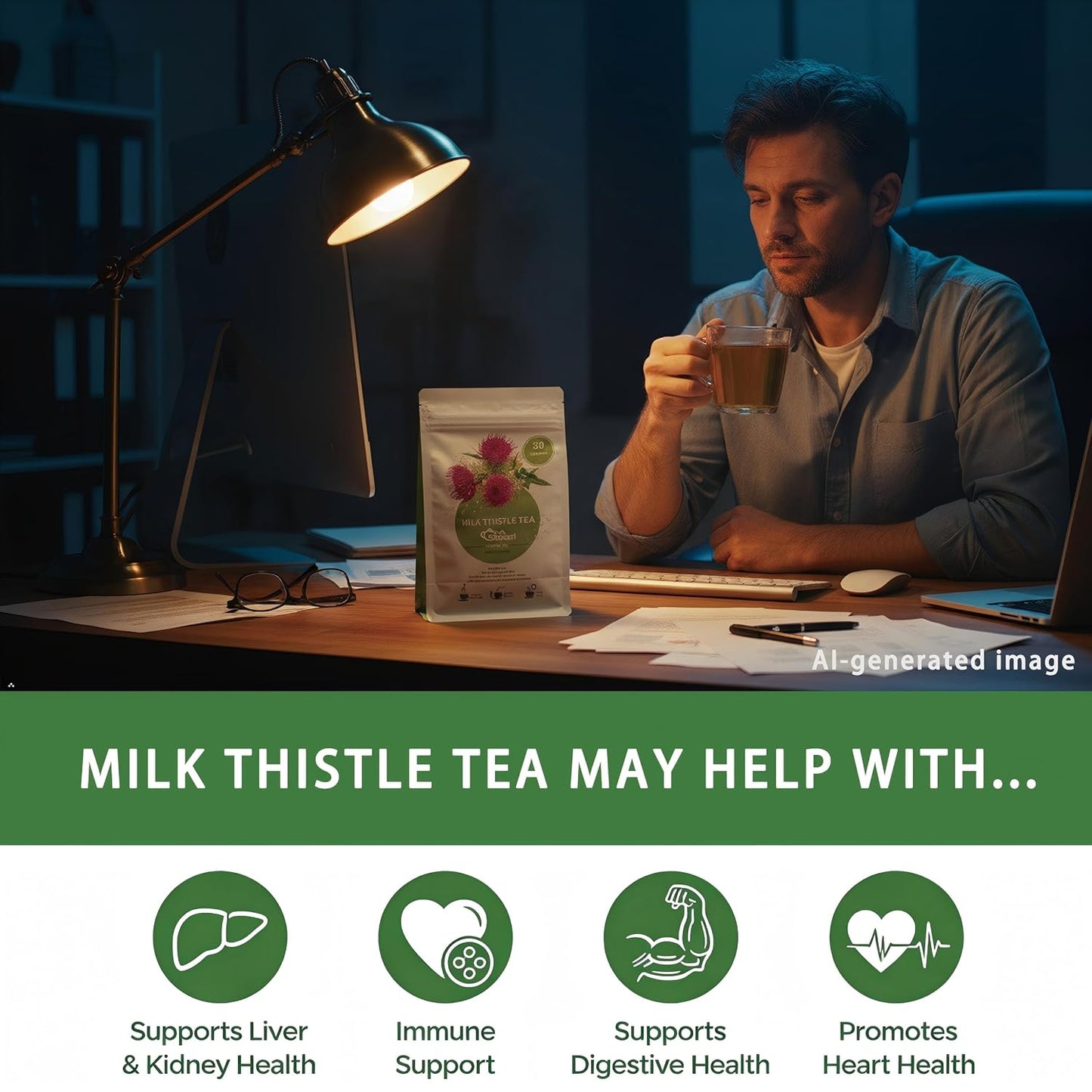 Samcci Milk Thistle Tea Bags, 50 Count, 3g/bag, Te De Cardo Mariano | 100% Natural Milk Thistle Seeds Support Liver Herbal Tea, Caffeine Free, No Additives, No Sugar, Non-GMO, No Gluten