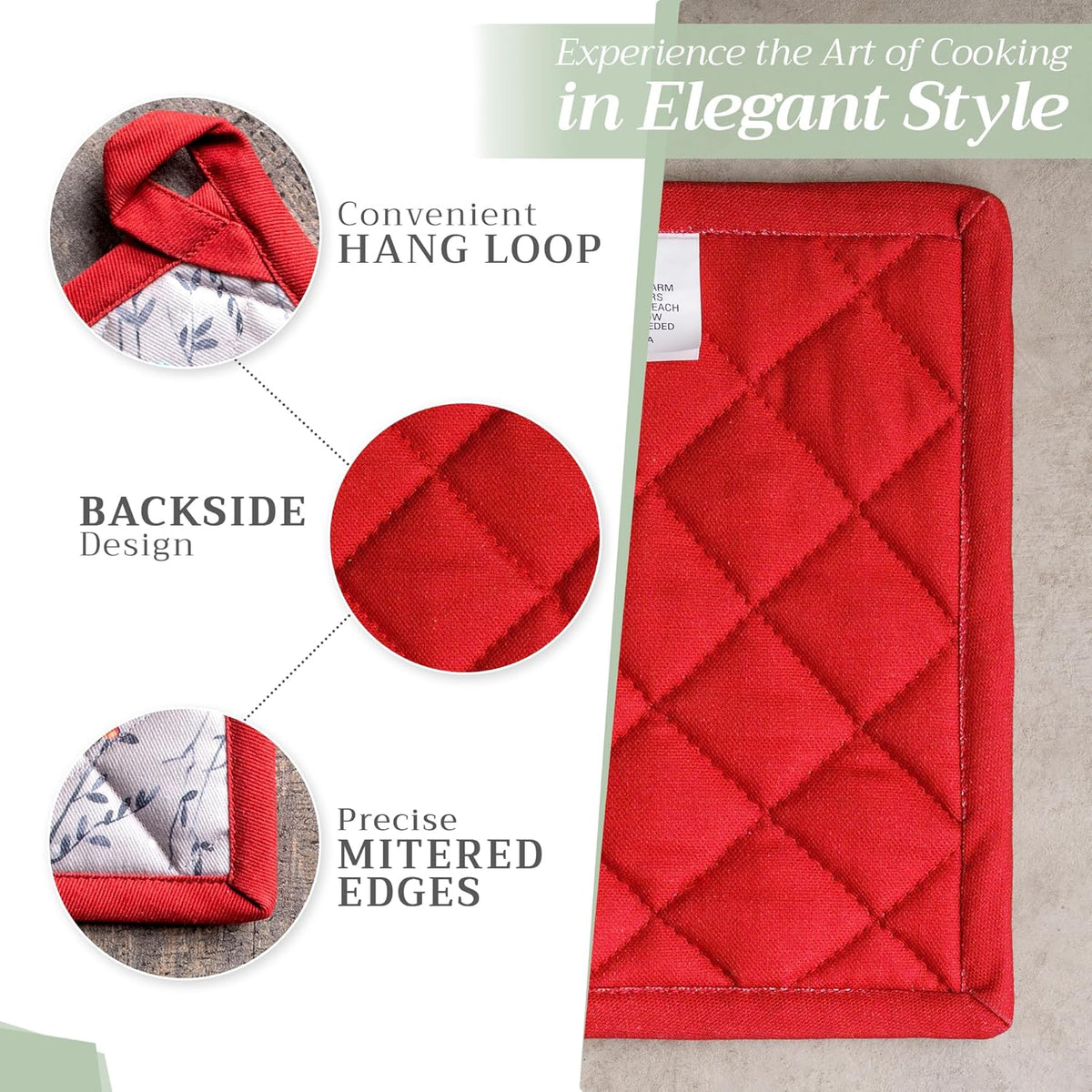 Maison d' Hermine Pot Holders 100% Cotton Heat Resistant Potholders 8" x 8" Hot Pads with Loop BBQ, Cooking, Baking, Grilling, Kitchen, Handling Hot Pans (Pack of 1, Fairy Christmas)