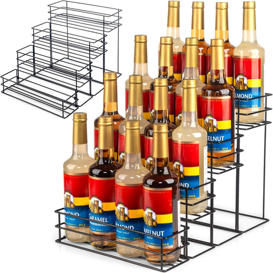 16 Bottle Capacity Coffee Syrup Organizer 4 Tier Coffee Syrup Stand Shelf for Coffee Bar Accessories for Coffee Bar Kitchen