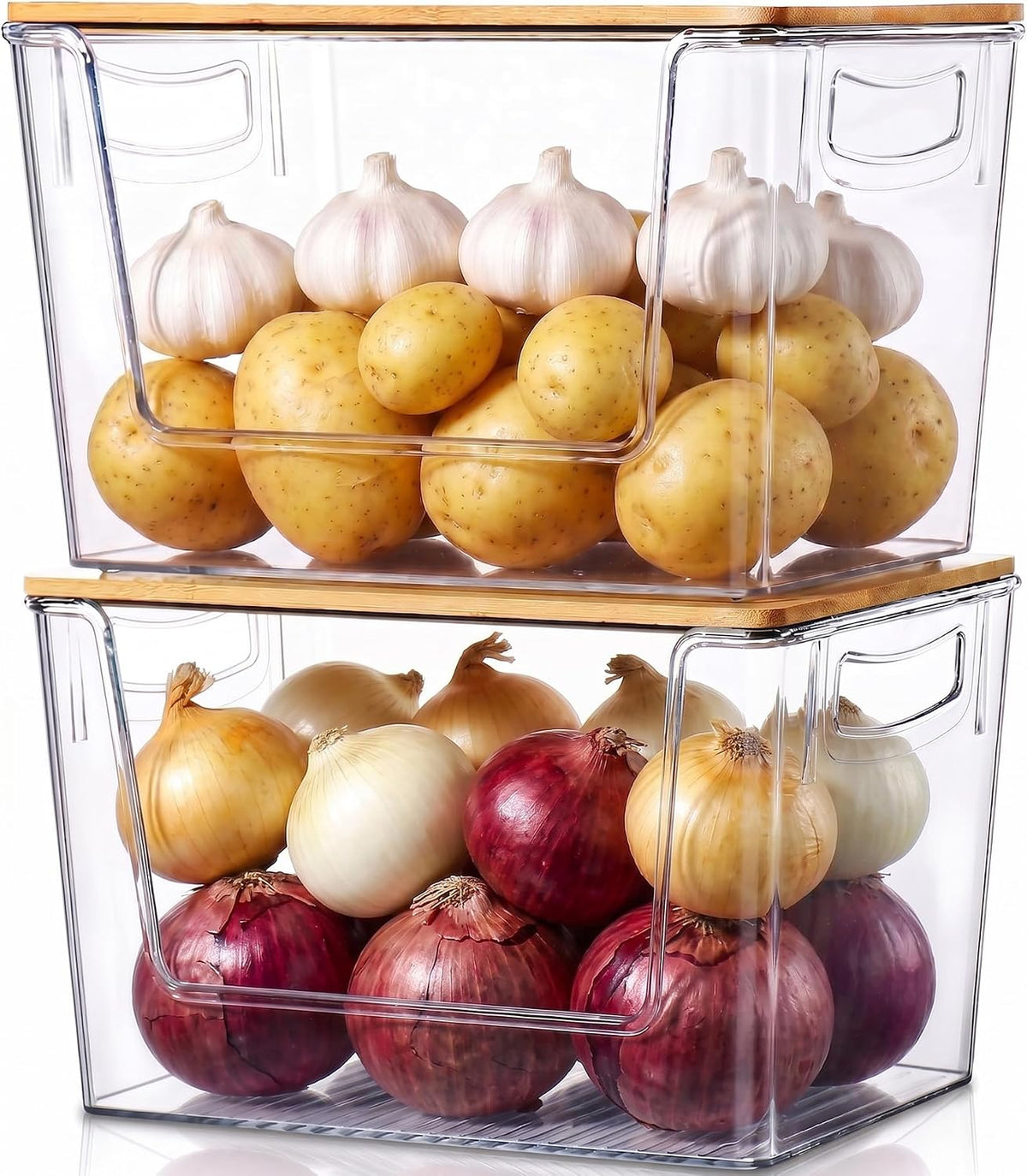 Pantry Organizers Storage, 2 Pack Onion and Potato Storage Bins Large Capacity Kitchen Counter Bins for Garlic, Fruit, Vegetable, Can Storage Countertop Organizer (12" x 7" x7")