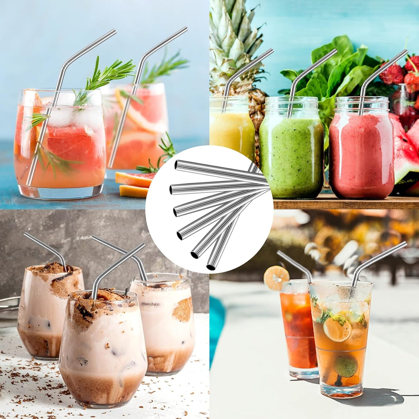 Acerich 6 Pcs Stainless Steel Straws, Reusable Metal Straws for 30 oz & 20 oz Tumblers Cups Mugs Cold Beverage, Free Cleaning Brush Included